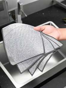 10/5pcs Thickened Double-Sided Metal Wire Scouring Pads, Kitchen Dishwashing Cloths, Pot & Pan Cleaning Rags, Cleaning Towels - Multicolor - View 2