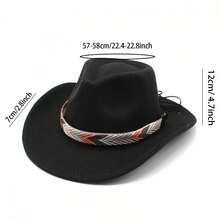 Vintage Western Hat Felt Cowgirl Hat With Decorative Belt Casual Jazz Cap For Women Men - 灰色 - 查看 5