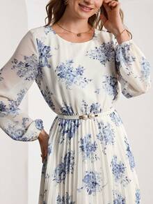 Amorya Damen Lässig Kleid mit Blume Muster und Raffung in Knielänge