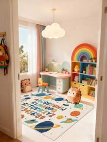 1件装太空主题装饰地毯，儿童房字母卧室装饰，小地毯，玩具房字母地毯，家居装饰，客厅地毯，小型客厅地毯，卧室地毯，客厅家居装饰，户外地毯，可水洗地毯