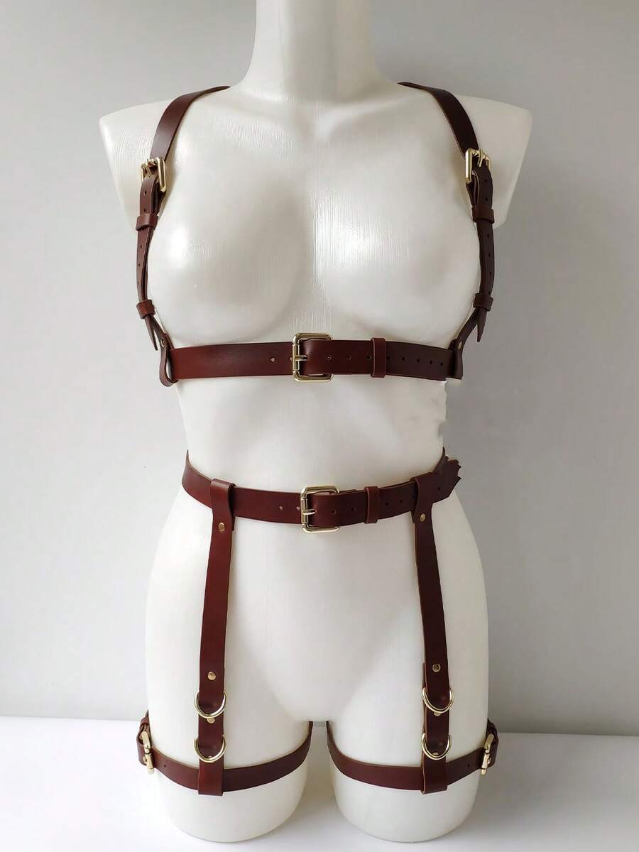1 Set Arnés de pecho y cintura de color café, liguero de muslo, decorativo para el Body, prenda versátil, adecuado para moda oscura, fiestas, Navidad, Halloween