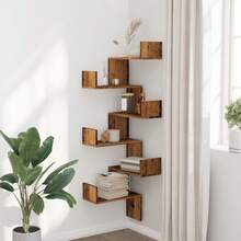 Étagère d'angle vidaXL en bois ancien 45x45x147cm, bois d'ingénierie - Multicolore - Voir 3