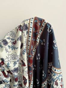 Rusttydustty Robe bohème imprimée patchwork col V avec ceinture, robe de vacances vintage décontractée - Multicolore - Voir 8