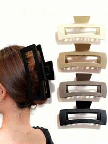 5-Inch Extra Large Hair Claw Clips, Suitable For Thick Long Hair, 4pcs/Set, Extra Large Matte Non-Slip Rectangular Hair Clips, Strong Grip Hair Clips For Women, Neutral Color Hair Claw Clips, Winter Hair Accessories - Multicolor - View 8