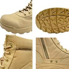 西部风格系带金属孔眼男士军用战术靴 - 卡其色 - 查看 5