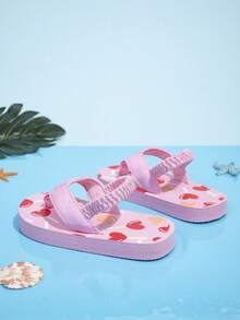 Toddler Girls' Flip Flops With Elastic Strap, Cartoon Heart Pattern, Cute For Daily Wear, Fruit Slice Design, Thick Soft Comfortable Non-Slip Indoor/Outdoor Slippers - Multicolor - View 7
