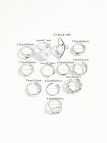 12pcs Baroque Style Faux Pearl Rings Set, Asymmetrical Layered Rings With Diverse Elements For Women - Silver - View 5