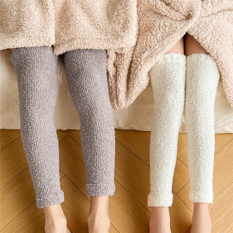 男女舒适纯色冬季保暖柔软毛绒腿套袜