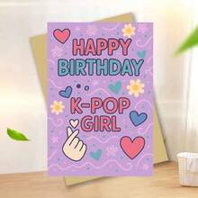 1pc Charming K-POP Themed Greeting Card With Envelope"HAPPY BIRTHDAY K-POP GIRL" Print, Colorful Heart & Flower Pattern, Perfect For K-POP Lovers & Friends, Ideal For Birthday Occasions, Pop Culture Birthday Card|Paper Greeting Card|K-POP Card, K-POP Party Supplies - Multicolor - View 6