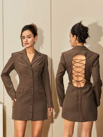 Vestido casual, elegante y sexy con espalda cruzada y descubierta, apropiado para la oficina y el día a día