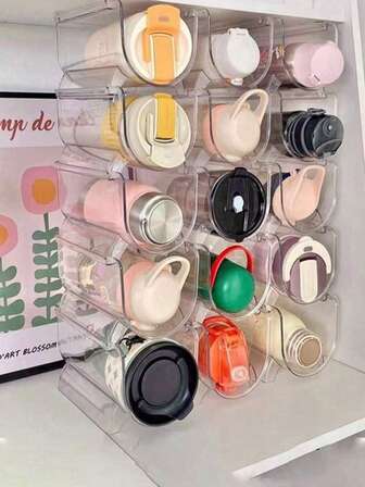 1pc Water Cup Storage Rack, Multi-Layer Storage Rack, Transparent Desktop Stackable Cup Holder, Dust-Proof Water Bottle Organizer