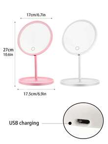 1pc LED Round Makeup Mirror With Light, 3 Color Touch Control Dimmable, Home Vanity Mirror Lamp, Portable Foldable Lighted Makeup Mirror, USB Rechargeable Vanity Light - 3 Colors - View 5