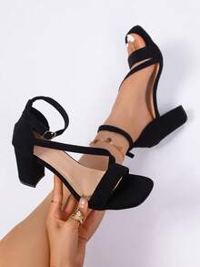 Plus Size Women's Peep Toe Chunky Heel Sandals, Sexy & Stylish, Summer - Black - View 5