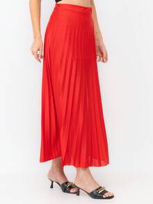 Long Pleated Skirt, Plain, Fashion 2025 - Đỏ - Xem 4