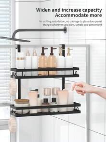 1pc Double-Layer Bathroom Organizer Rack, Thick & High Capacity, Hanging Shower Caddy, Shampoo & Body Wash Holder, Easy Installation, Space-Saving, For Bathroom, Shower, Toiletries Storage, Bathroom Shelf, Bathroom Accessories Bathroom Accessories Bathroom Tools Bathroom - Black - View 5