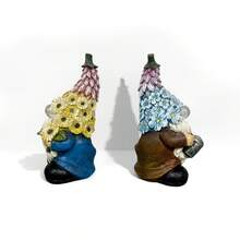 Gnomos iluminados para exteriores, decoraciones de jardín, diseño floral, figuras de enanos pequeños de resina para escritorio, patio y jardín. - Azul - Ver 7