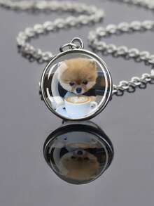 1 件可爱小狗主题玻璃凸面宝石项链，搭配银色合金链，时尚又充满青春气息的配饰。 - 銀色 - 查看 5