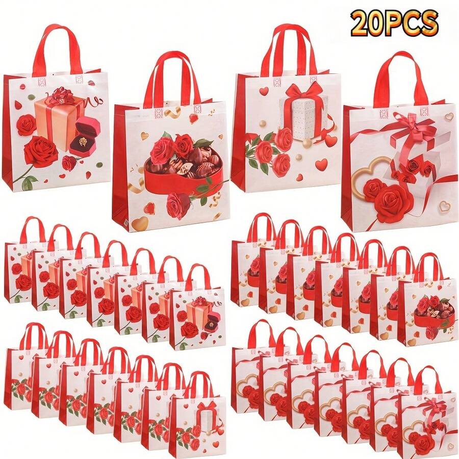 Bộ 2/5/10/20 túi tote dự tiệc Ngày Valentine, túi xách vải không dệt in họa tiết màu đỏ, túi mua sắm cho các bữa tiệc, đám cưới, sinh nhật, quà tặng cho các cặp đôi. - Nhiều màu - Xem 1