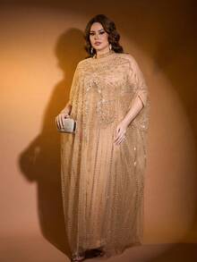 JINLICX Opulent Beaded Robe Gold Evening Dress Suitable Luxury Evening Dresses For Weddings - Champagne - View 3