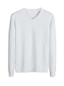 Men's Casual V-Neck Knitted Sweater Long Sleeve Top - White - View 4