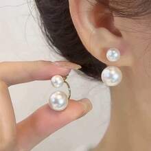 1 Pair Of White Pearl Earrings, Two-Way Wear, Niche Style, Versatile Earrings - White Two-way Stud Earrings - View 6