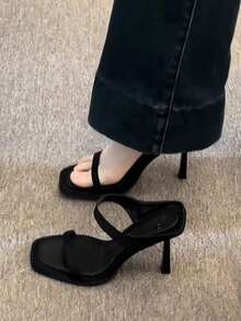 女士新款性感高跟黑色细带凉鞋 - 黑色 - 查看 2