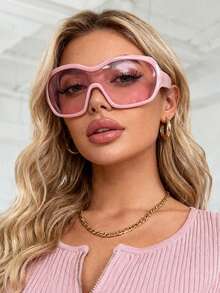 1 buc Ochelari de soare la modă supradimensionați pentru toate anotimpurile pentru femei, ochelari de soare concavi personalizați în stil stradal Y2K, ochelari de soare personalizați europeni și americani în stil stradal Ins, ramă și lentilă roz, ochelari de soare la modă pentru femei Y2K