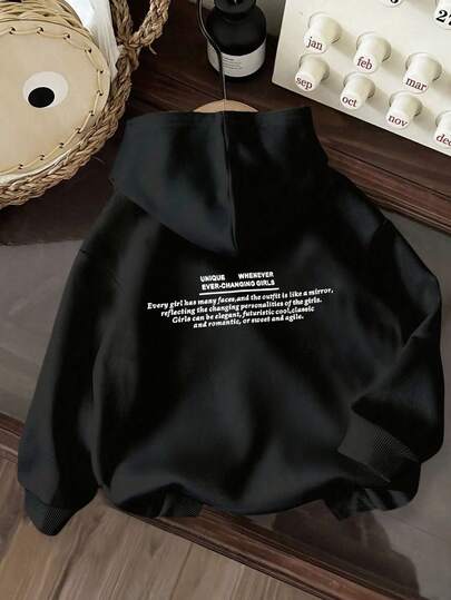 Con gái có thái độ đa diện! Bản in độc đáo dành cho con gái luôn thay đổi, Áo nỉ trùm đầu màu đen, Dây trùm đầu, Túi, Mũ trùm đầu, Vải dệt kim dài tay, Lớp lót mùa đông, Áo nỉ nữ, Áo chui đầu, Áo nỉ cỡ lớn, Quần áo cỡ lớn dành cho phụ nữ, Mùa thu và mùa đông, Thoải mái và rộng rãi, Quần áo cỡ lớn mùa thu và mùa đông, Du lịch hàng ngày
