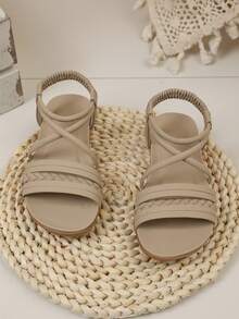 1双复古露趾儿童凉鞋，夏季新款时尚透气沙滩鞋，柔软防滑鞋底 - 灰色 - 查看 9