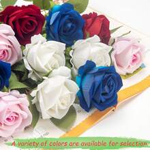 12 szt. niebieskich róż, sztuczne kwiaty, prawdziwe aksamitne kwiaty z łodygami, hurtowo do dekoracji domu DIY, na wesele, imprezę, walentynkowe prezenty, sztuczna róża - Niebieski - Zobacz 7
