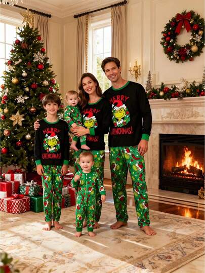 Christmas Pajamas Family Christmas Pajamas Matching Sets Cartoon Monster Print Tees Tops Long Pants For Women Men Xmas Holiday Pajamas Sleeper Loungewear Matching Christmas Pajamas For Family