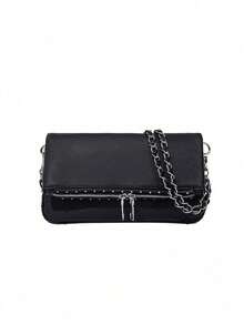 Bolso de hombro con cadena personalizado de moda clásica, minimalista y versátil, elegante y exótico, bolso cruzado ligero, adecuado para fotografía callejera, reuniones, viajes de negocios, ir al trabajo y compras. - Negro - Ver 5