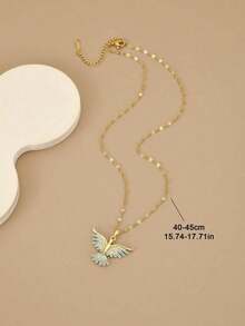 1pc Colorful Crystal Wing Stainless Steel Luxury Necklace For Women (Note: Asymmetrical Crystal Mix Color) (Without Gift Box) - 彩色 - 查看 11