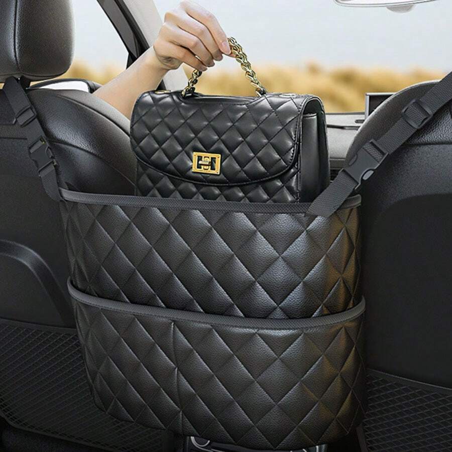 Large Capacity Car Seat Back Storage Bag - Faux Leather Mesh Organizer Bag With Hanging Device, Lightweight Car Interior Accessory, Essential For Women's Travel & Dorm Organization, Autumn Decor - Multicolor - View 1