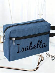 1pc Custom Name Men's Makeup Bag,Personalized Makeup Bag, Custom Fashion Tote Bag, Personalized With Names And Text, Large Capacity Cosmetic Bag, Personalized Gifts For Groomsmen And Bridesmaids, Makeup Organizer, Monogrammed Toiletry Bag, Featuring Multiple Compartments For Cosmetics And Toiletries, Suitable For Both Men And Women, Portable Travel Bag, Ideal For Basic Beauty & Shaving Essentials