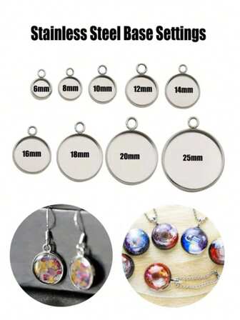 10/20pcs Stainless Steel Gemstone Base Pendant, Stainless Steel Round Crystal & Gemstone Base Pendant, Convex Tray Base Inlaid Tray Pendant, Suitable For DIY Necklace, Earrings, Phone Case Pendant, Bag Pendant, Bracelet Pendant, Jewelry Making Materials For Holiday Party Gifts, Valentine's Day Gifts, Adult Accessories Crafts, Back To School Gifts