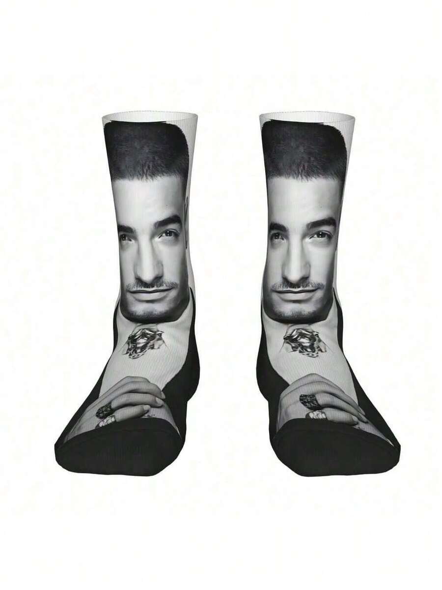 Maluma Men'S Fashion Socks - Black & White Contrast Design With Bold "MALUMA" Print, Comfortable Polyester Blend, Perfect For Casual Attire, Home & Outings, Stylish And Durable, Everyday Socks | Bold Print Socks | Knit Construction, Cute Socks - 2 cái - Xem 1