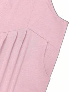 Plus Size Women's Sleeveless Wide Leg Jumpsuit With Pockets, Loose Casual Solid Color, Suitable For Autumn/Winter, Valentine's Day - Pink - View 8