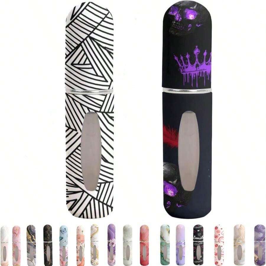Refillable Perfume Atomizer Travel Bottles– Portable Leakproof Mini Sprayer For Cologne &Amp; Essential Oils, Plastic Empty Perfume Bottles With Unique Patterns,2 Pcs Pack Of 5 Ml (Striped And Black) - 駝色 - 查看 1