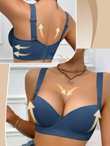Hersunei Áo ngực có gọng, đệm mút nâng ngực Peach Girl dành cho nữ - Giúp nâng đỡ, tạo dáng, hỗ trợ hai bên, gợi cảm và thoải mái, thời trang và đa năng, phù hợp cho kỳ nghỉ và mặc hàng ngày. - Màu xanh lam - Xem 3