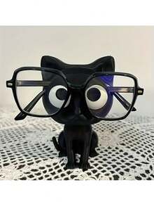 3D打印可爱黑猫造型眼镜架 - 坚固的塑料眼镜支架，猫咪坐姿设计，超级可爱的桌面收纳，适合家庭、办公室或作为礼物，被动式收纳盒，塑料哑光表面（送给爱猫人士的礼物） - 彩色 - 查看 4