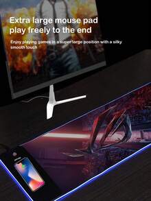 AKKHOO 15W RGB LED Wireless Charging Gaming Mouse Pad, USB Powered, Large Extended Desk Mat (31.5*11.8 Inches), Multi-Color Lighting, Stitched Edges, Non-Slip Rubber Base, Fine-Woven Surface Fabric, Suitable For PC, Laptop, Gaming, Reading, Designed For Professional Gamers - Black - View 10