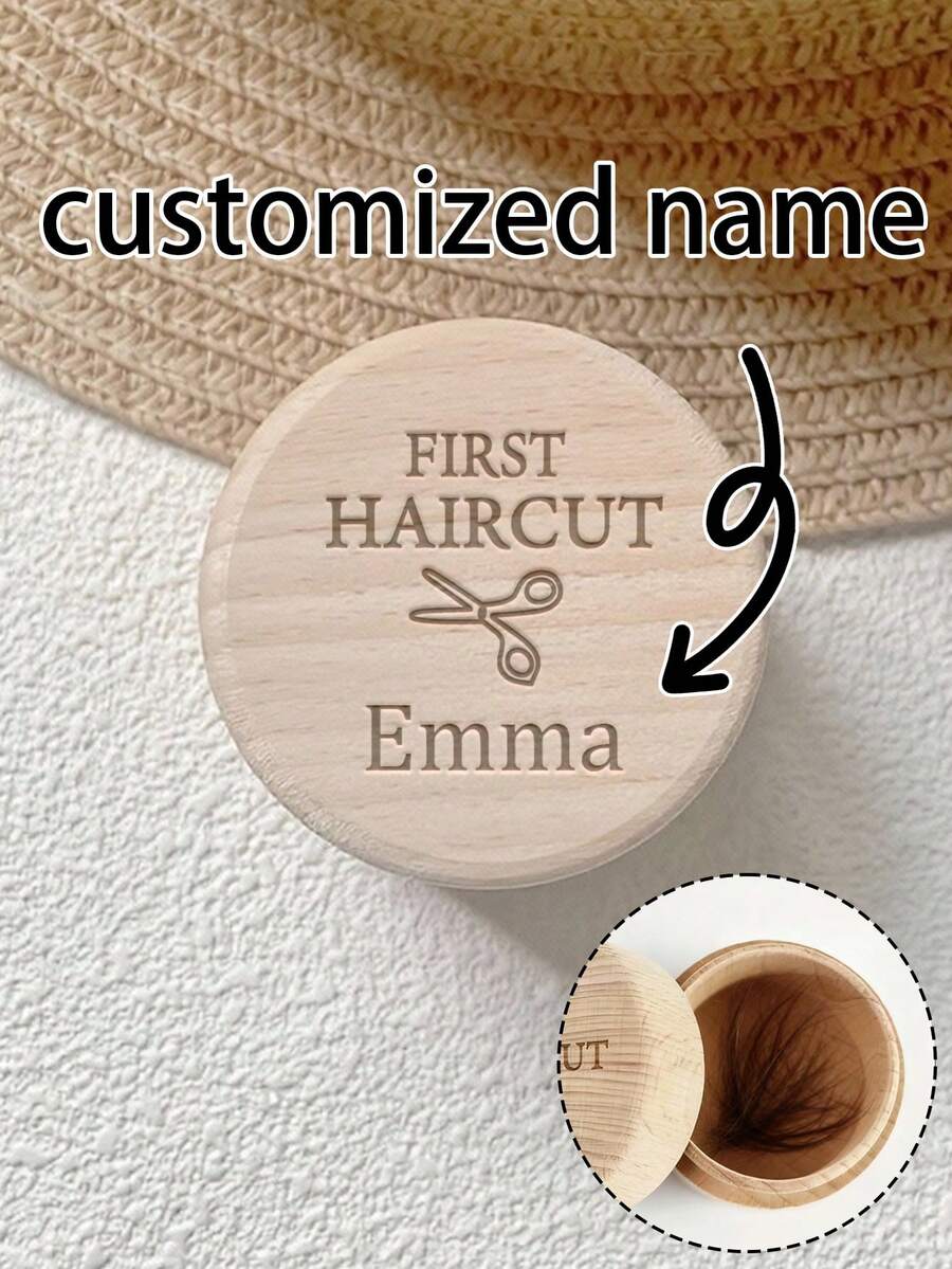 1pc Customizable Wooden Hair Keepsake Box, Fetal Hair Storage Box, Wooden Fetal Hair Alternative Storage Box, Baby Hair Storage Box, Wooden Hair Storage Box, Unisex Fetal Hair Collection Keepsake Box, Wooden Keepsake, Unisex, Customizable Name Text, Easter Gift, Memorial Gift, Birthday Gift - Multicolor - View 1