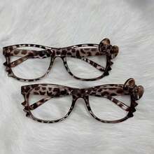 1pc Leopard Eyeglasses Frame (No Lens), Tortoise Round Eyeglasses, Cute No Lens Vintage Decorative Eyeglasses, Fashion Style - 豹紋眼鏡框 + 黑色眼鏡框 - 查看 1