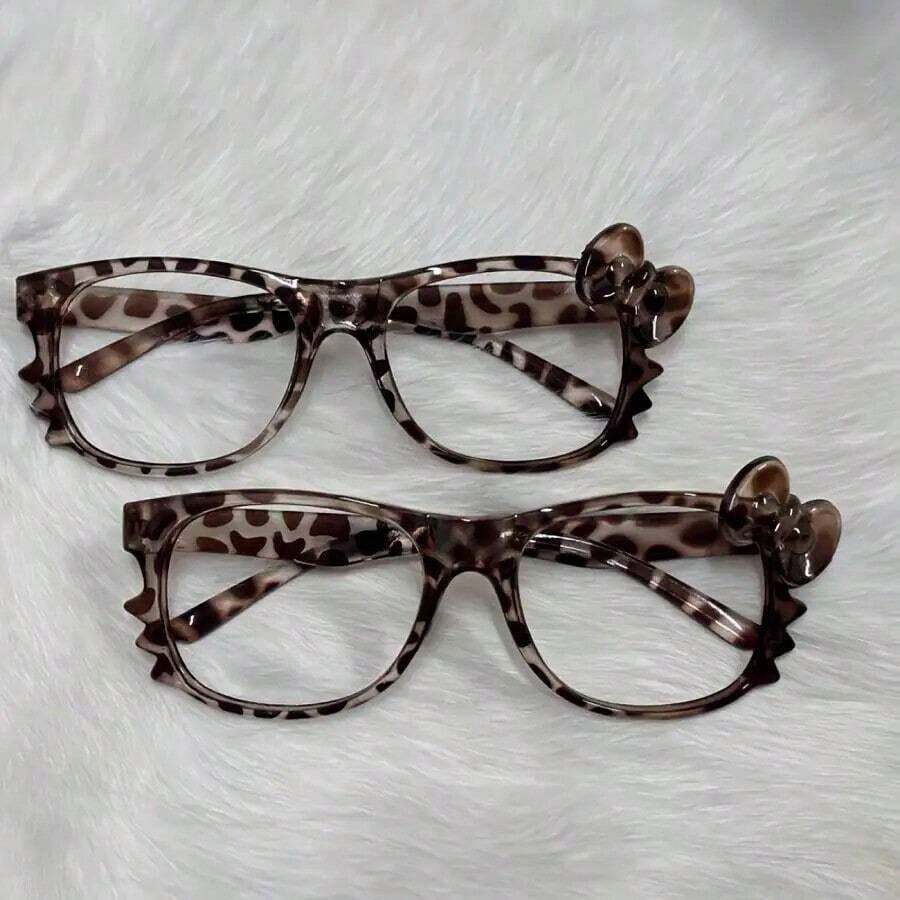 1pc Leopard Eyeglasses Frame (No Lens), Tortoise Round Eyeglasses, Cute No Lens Vintage Decorative Eyeglasses, Fashion Style - 豹紋眼鏡框 + 黑色眼鏡框 - 查看 1