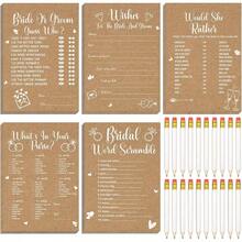 Party Games Funtery 145 Pcs Rustic Kraft Bridal Shower Games 5 Fun Wedding Party Games Activities Set Include 125 Wedding Shower Cards 20 Pencils Bride Groom Bachelorette Party Favor Supplies For 25 Guests - 鄉村風格 - 查看 1