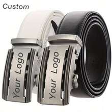 1pc Customized Men's White/Black/Brown PU Leather Belt, Business Personalized Engraved Name Logo Automatic Buckle Accessory Waist Belt, Ideal Gift For Friends And Family, Suitable For Various Occasions - Multicolor - View 8