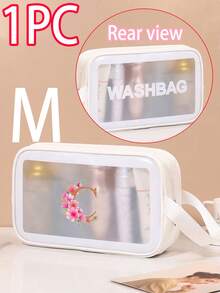 1个花卉字母A-Z旅行化妆包，大容量PU化妆包，护肤品和洗漱用品收纳袋，口红和化妆品收纳袋，防水家用医疗包，便携高端旅行包，简约优雅双色多隔层收纳包，适合女性、学生、旅行者，可作为礼物送给朋友、同学、老师、母亲、姐妹，生日、节日礼物 - 白色 - 查看 74