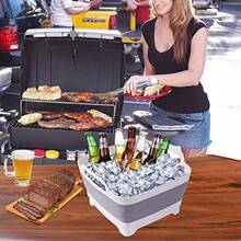 9L 2.4Gal Dish Basin Collapsible With Drain Plug Carry HandlesKitchen Storage Tray Dish Wash Basin Portable Dish Tub Foldable Dishpan For Camping RV Gray - 灰色的 - 查看 2