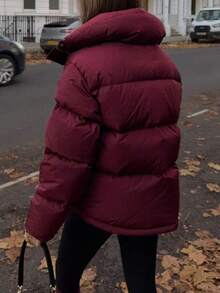 Onas Haină de iarnă caldă cu guler șal mare, asortată cu culoarea metalului, atrăgătoare, Anul Nou, Ziua Îndrăgostiților, doamne elegante, plajă, Ziua Recunoștinței, absolvire - Burgundia - Vizualizare 4